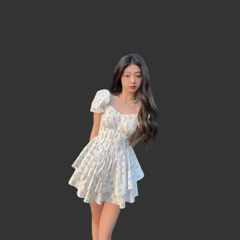 INSTOCK-Waisted One-Shoulder Puffy Princess Dress | Floral Summer