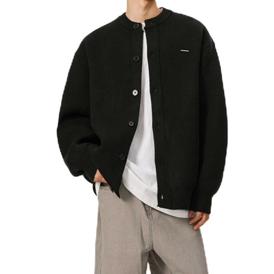 Men’s Large-Size Knit Cardigan – Solid Color Business Sweater