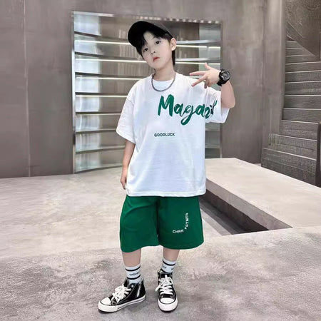 Boys’ Summer 2025 Korean-Style Sports Two-Piece Set – Summer Kids Fashion Nepal | Tudoholic