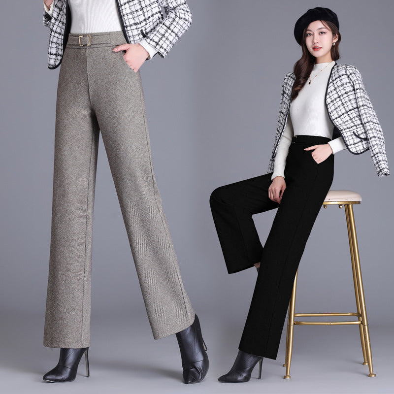 Autumn Woolen High-Waist Wide-Leg Pants