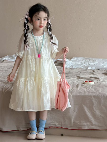 Girls 2026 Korean Lace Puff Sleeve Princess Dress – Kids Fashion Nepal | Tudoholic