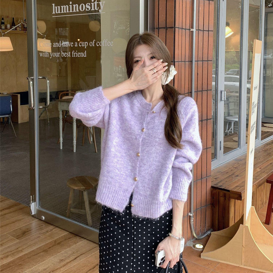 Chanel-Style Blue Knitted Cardigan