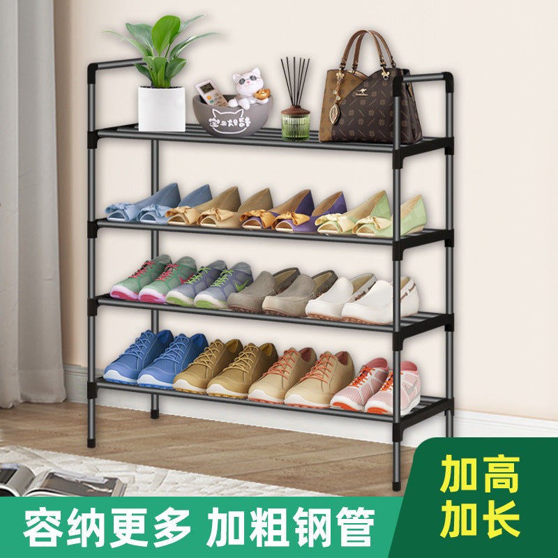 Multi-Layer Folding Metal Shoe Rack Black Household Cabinet