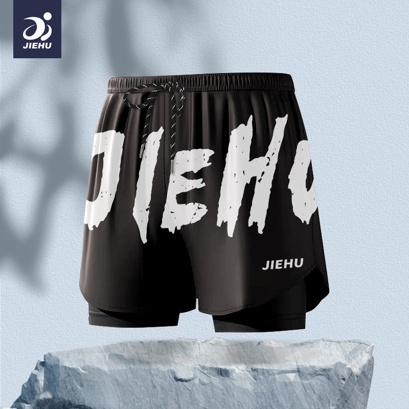 Men's Double Layer Loose Boxer Quick Dry Swim Trunks