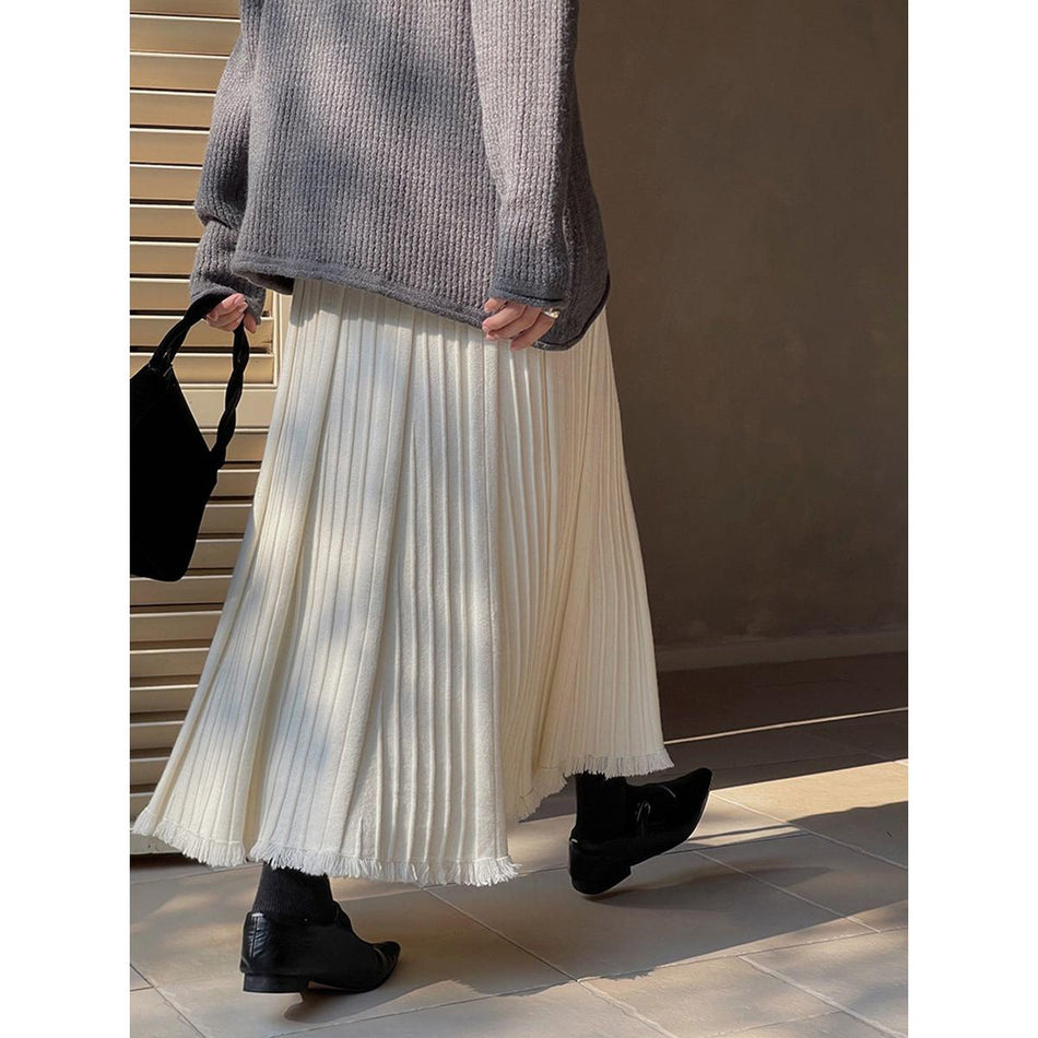Winter Knitted Pleated Tassel Skirt – 3 Colors 2026