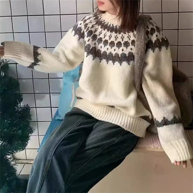 Women’s Fair Isle Loose Alpaca Knit Sweater