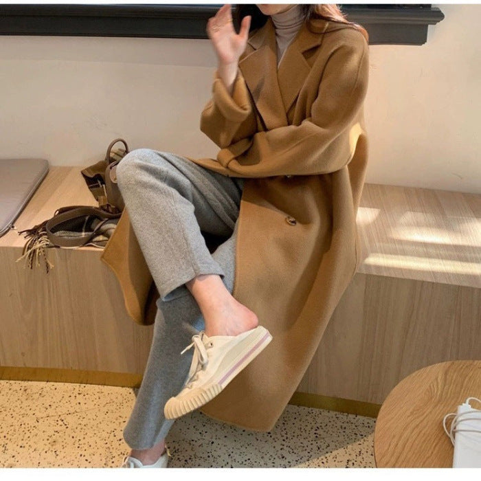 INSTOCK-Women’s Cashmere Coat Over-the-Knee Korean Style