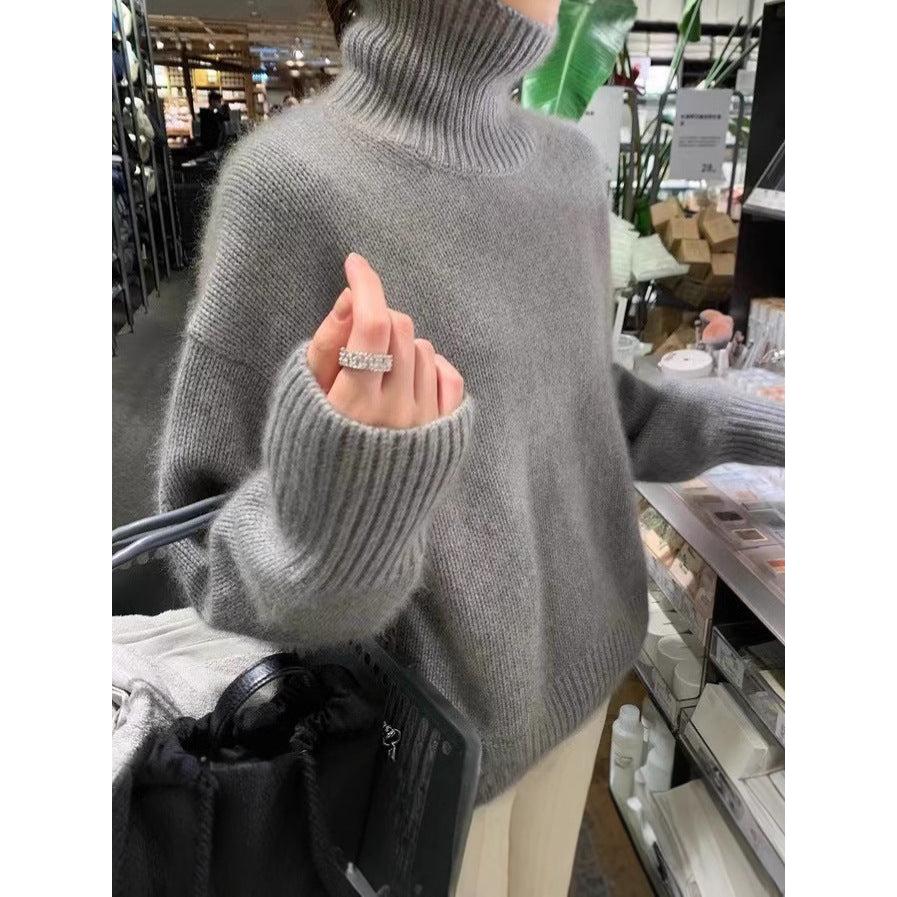 Korean Style High Collar Solid Sweater