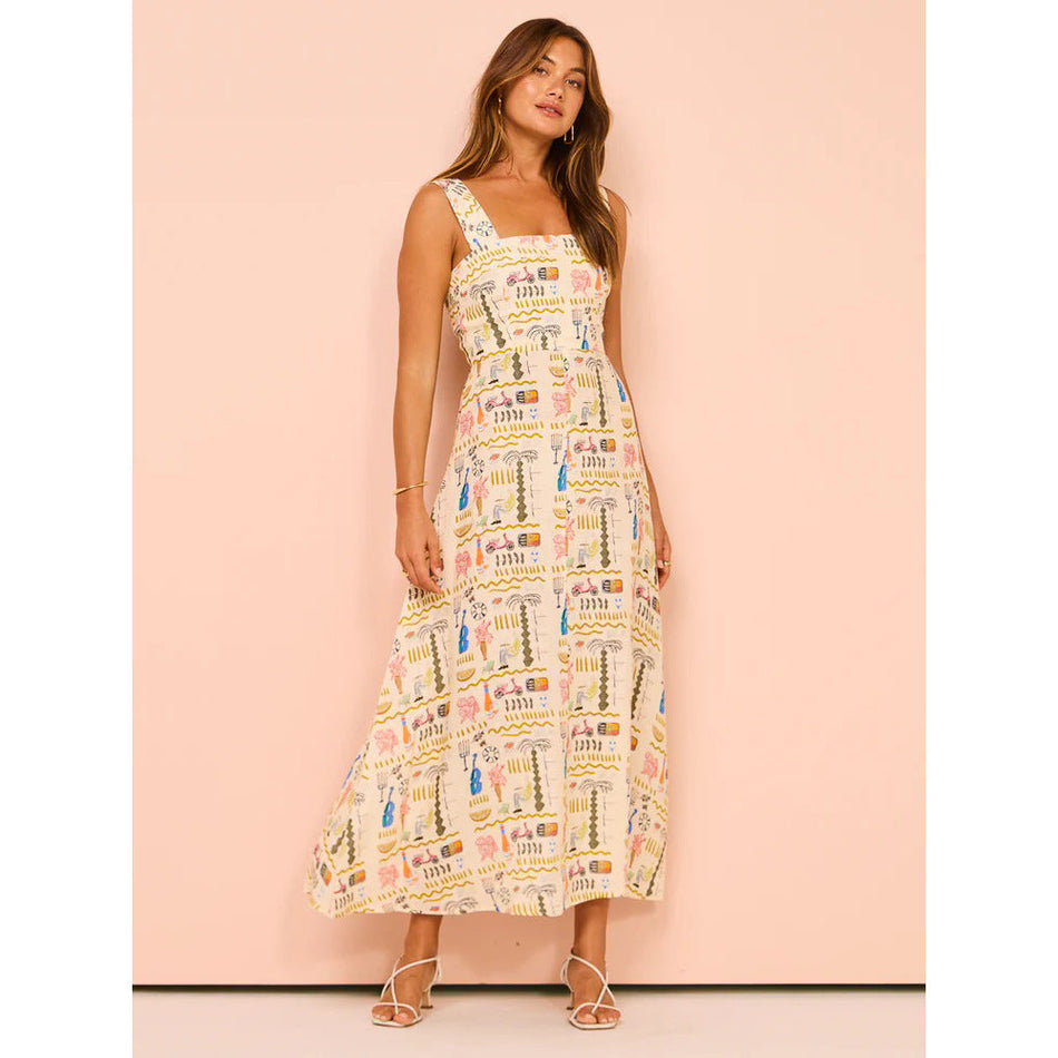 Casual Printed Strap Zipper Dress - 2026 "INS" Summer Vacation