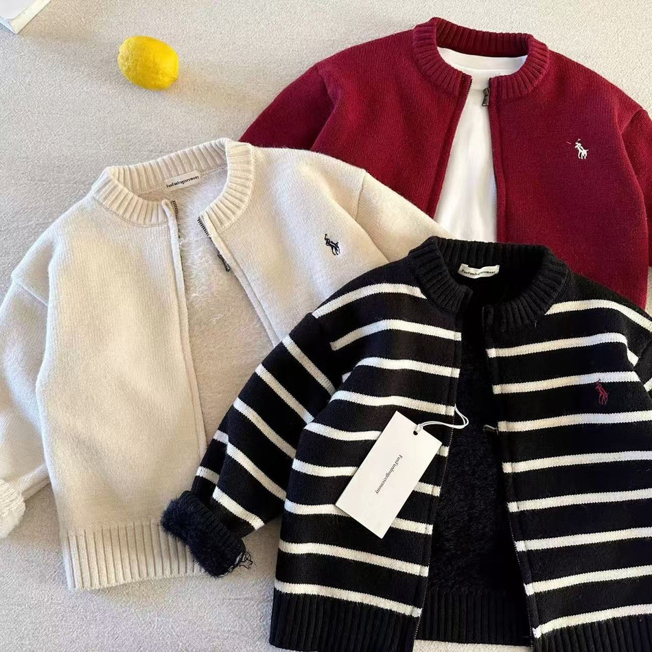 Children Fleece Sweater 2025 Winter Boys Knitted Cardigan XS