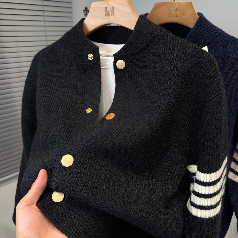 Men's Baseball Collar Knit Sweater Jacket