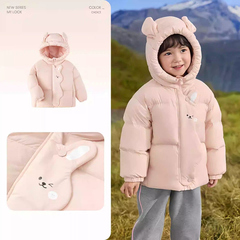 STOCK-Kids Hooded Down Jacket – Cute Baby Winter Coat