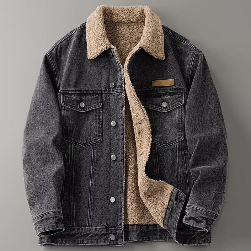 Men’s 2025 Retro Fleece-Lined Denim Jacket Winter