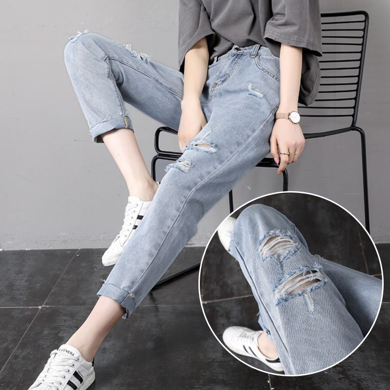 Ripped High Waist Cropped Jeans – Slim & Trendy Fit