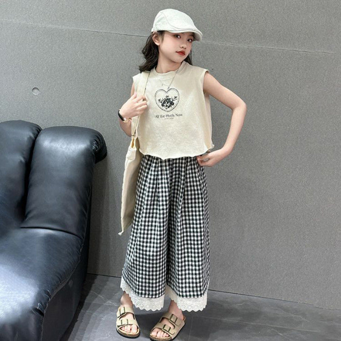 Girls Korean Plaid Pants Summer Two-Piece Set – Baby & Children's Outfits – Image 6