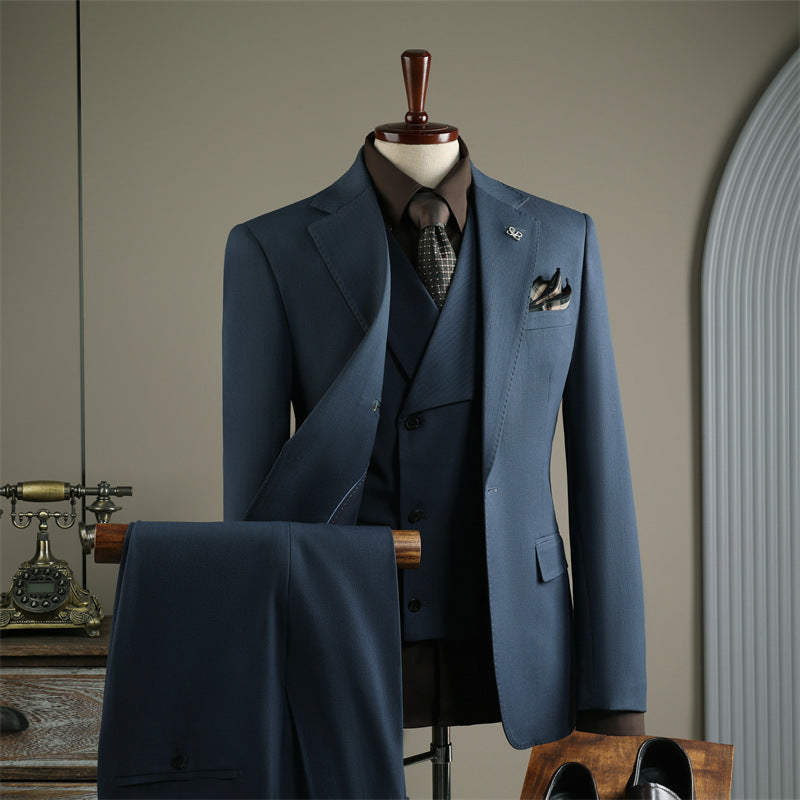 Men’s High-End Striped Suit Slim Wedding Business Outfit