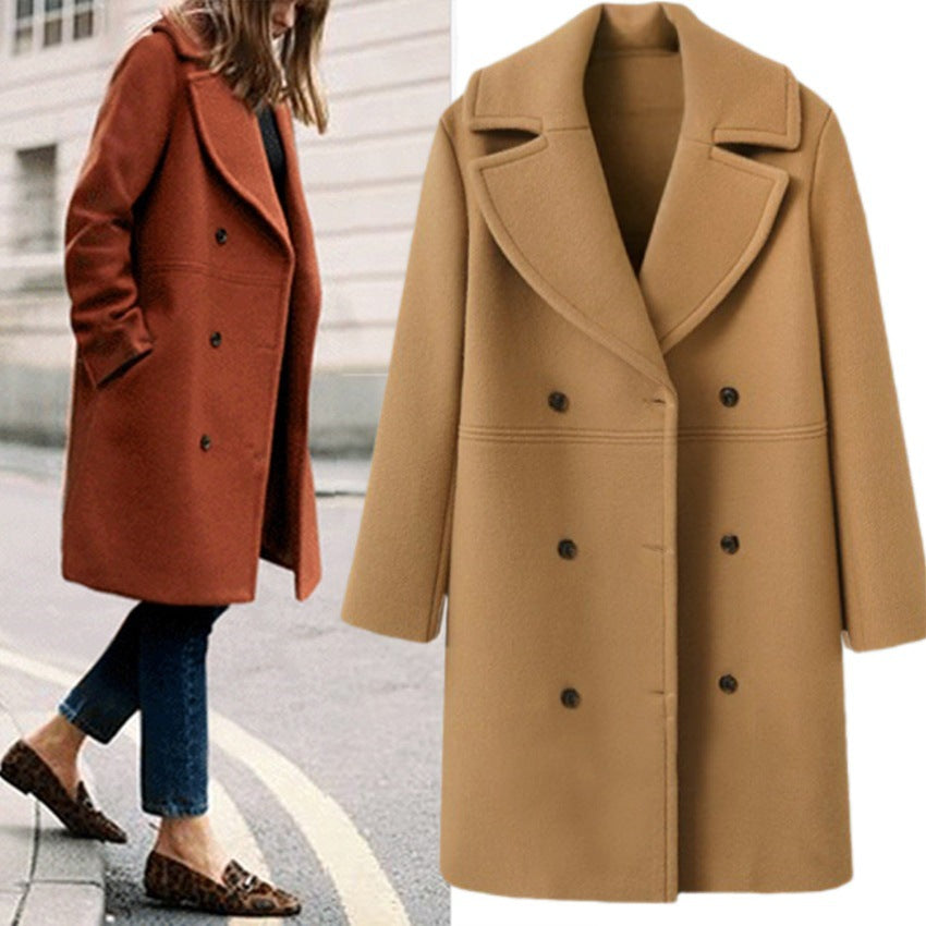 European Large-Size Woolen Overcoat Women