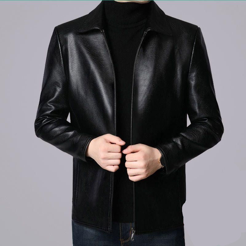 High-End Haining Leather Jacket for Middle-Aged Men