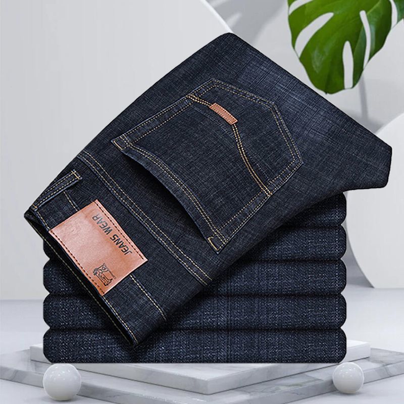 STOCK-Men’s Elastic Loose Jeans – Thickened High Waist Workwear