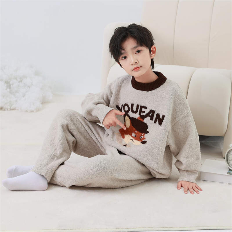 Boys Cartoon Half-Velvet Pajamas – Autumn Winter Set