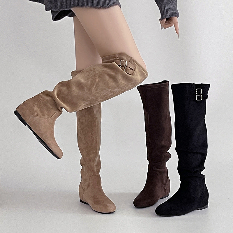 Pointed Toe Suede Slouch Riding Boots