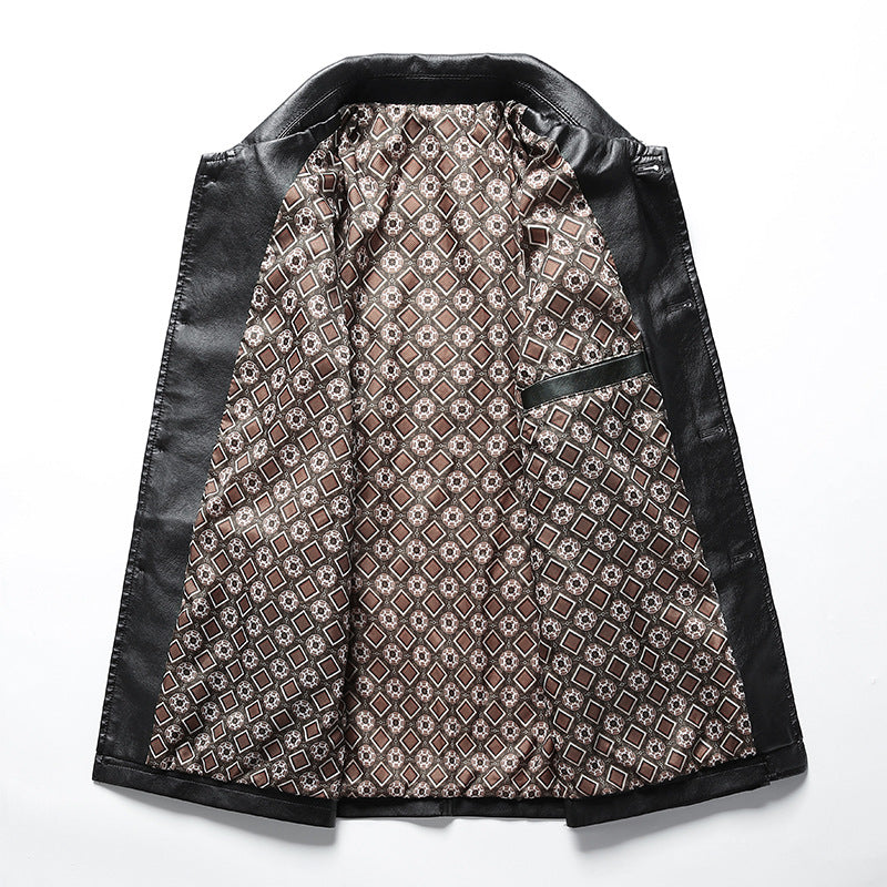 Men’s Lapel Leather Jacket – Autumn Korean Plus Size