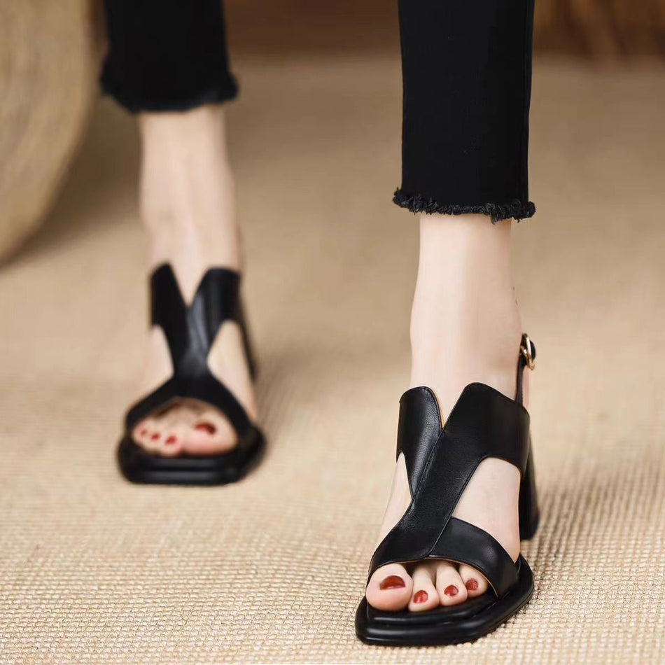 STOCK-Retro Chunky Heel Sandals