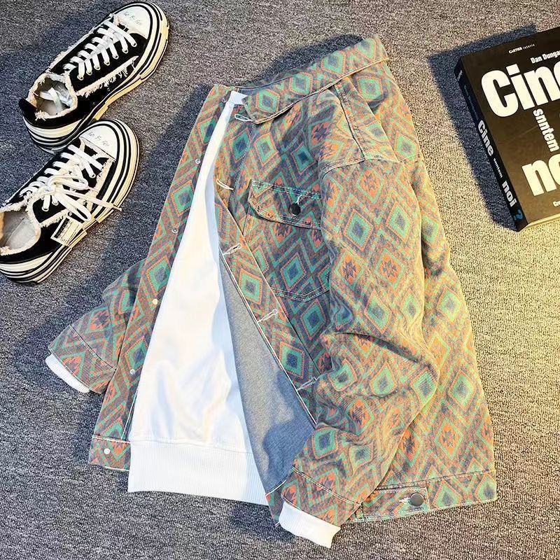 Men's Rhombic Denim Jacket | Stylish Spring & Autumn