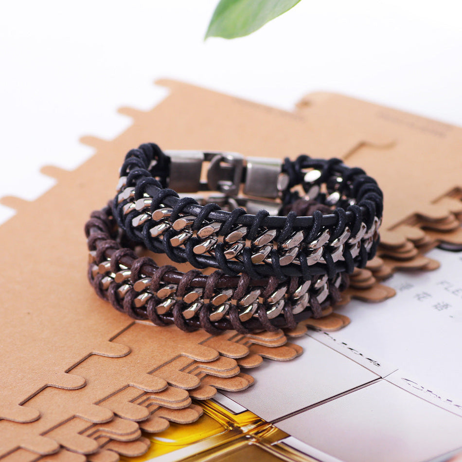 Men’s Genuine Leather Chain Bracelet – Euro-Korean Fashion