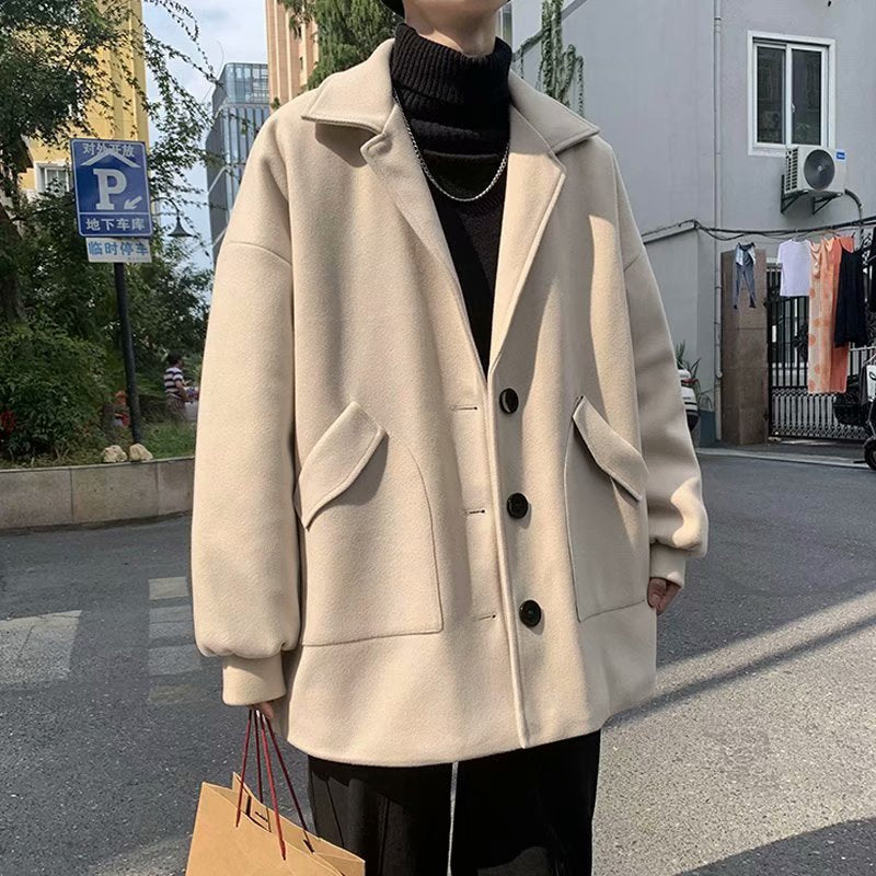 Men’s Spring Autumn Woolen Trench Coat – Korean Style