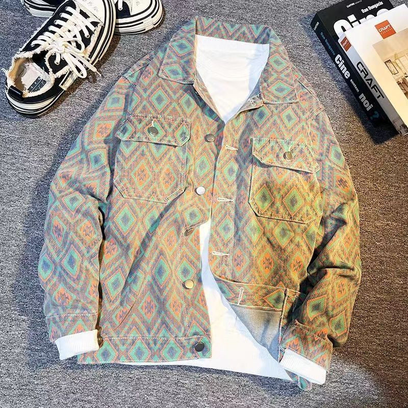 INSTOCK-Men's Rhombic Denim Jacket | Stylish Spring & Autumn