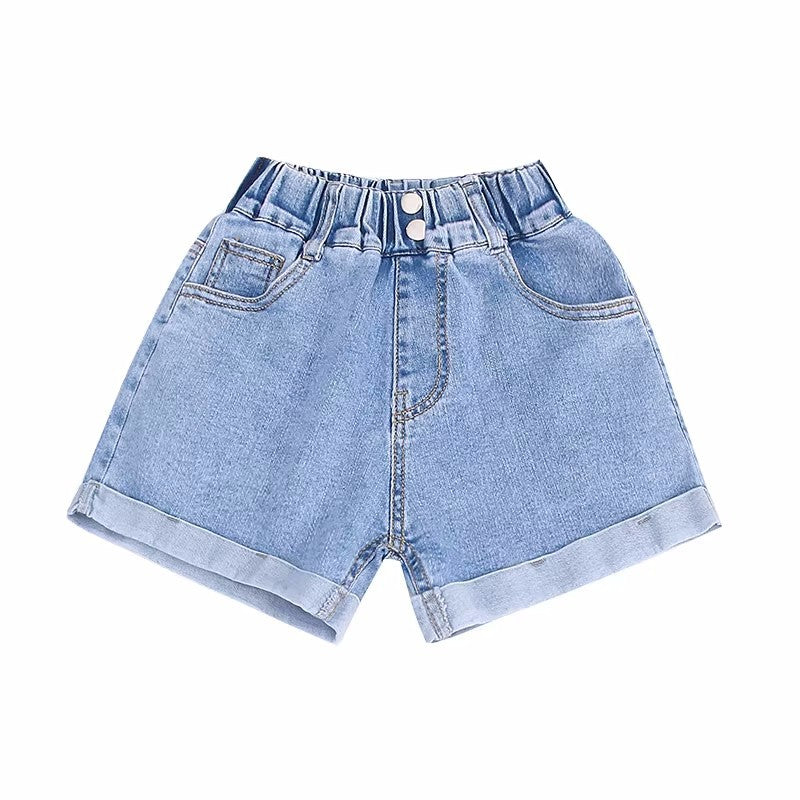 Girls' Simple Denim Shorts 2024 Summer Casual Loose Pants