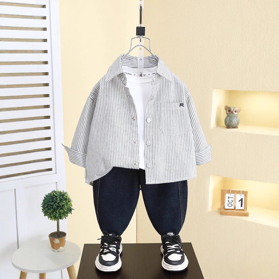 Boys' Striped Shirt 2025 Spring Western Style Top