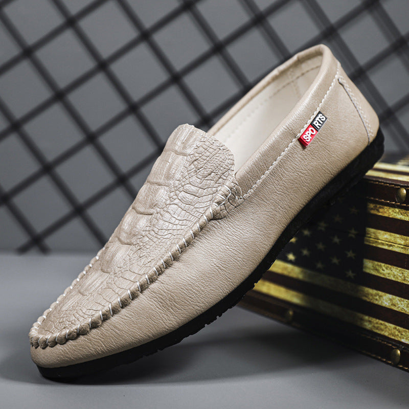 Men’s Korean Slip-On Loafers – Crocodile Pattern Casual Shoes