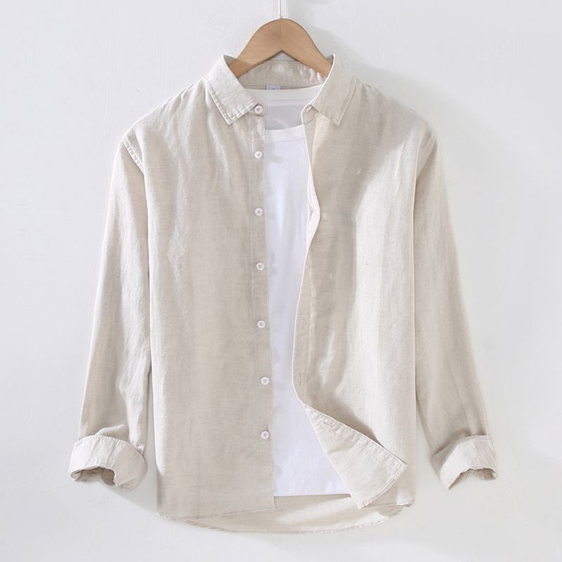 Men’s Japanese-Style Linen Long Sleeve Shirt