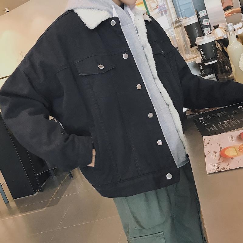 Men’s Winter Lamb Wool Denim Jacket Fleece-Lined Thickened
