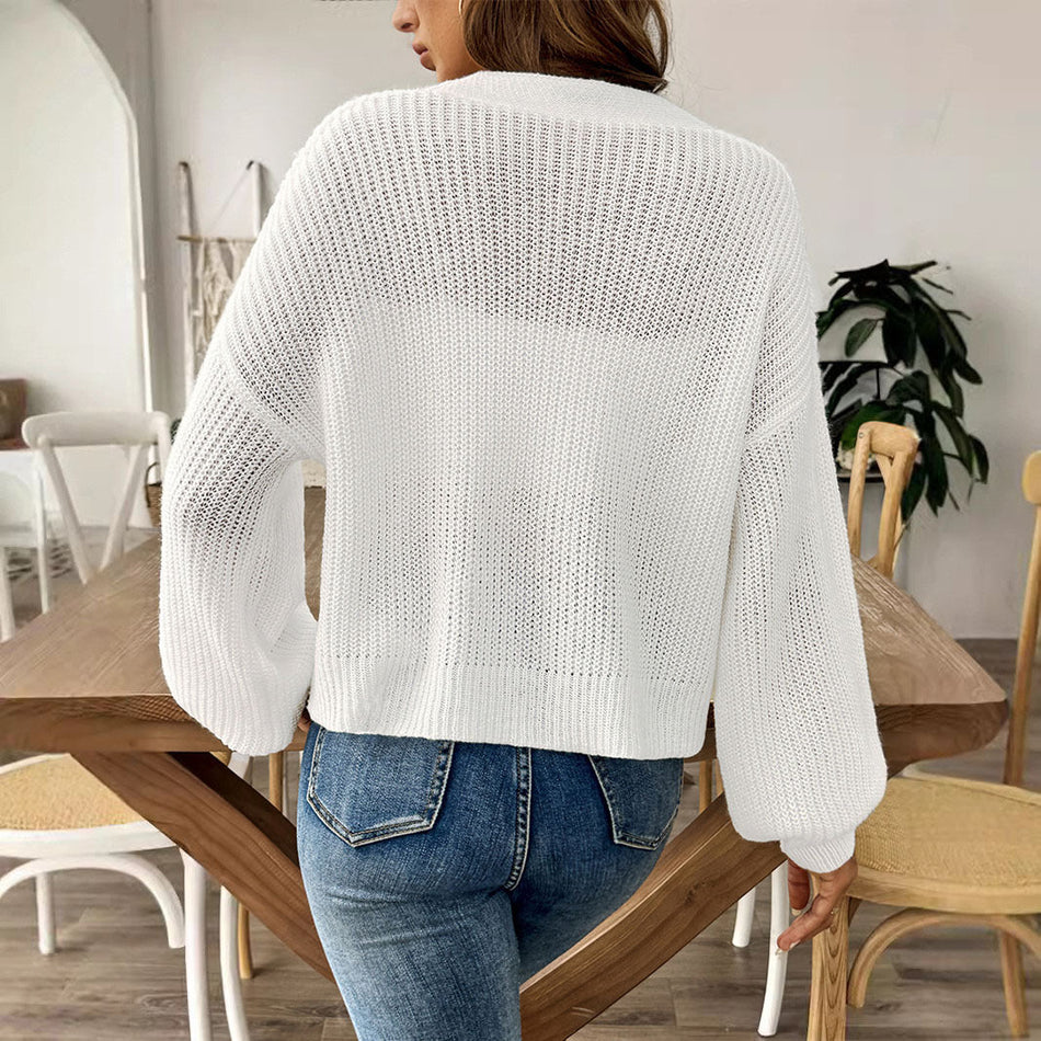 Women’s Knitted Sweater Cardigan Short Button Jacket