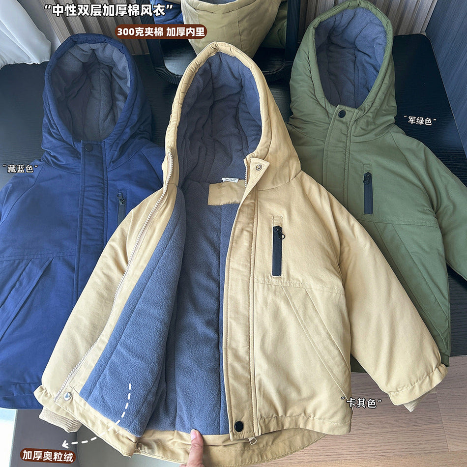 Boys Fleece-Lined Hooded Cotton Jacket 2025 Winter