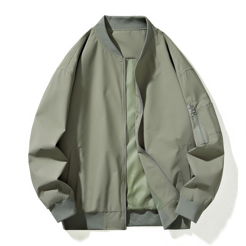 Men’s Solid Color Aviator Baseball Jacket – Spring & Autumn