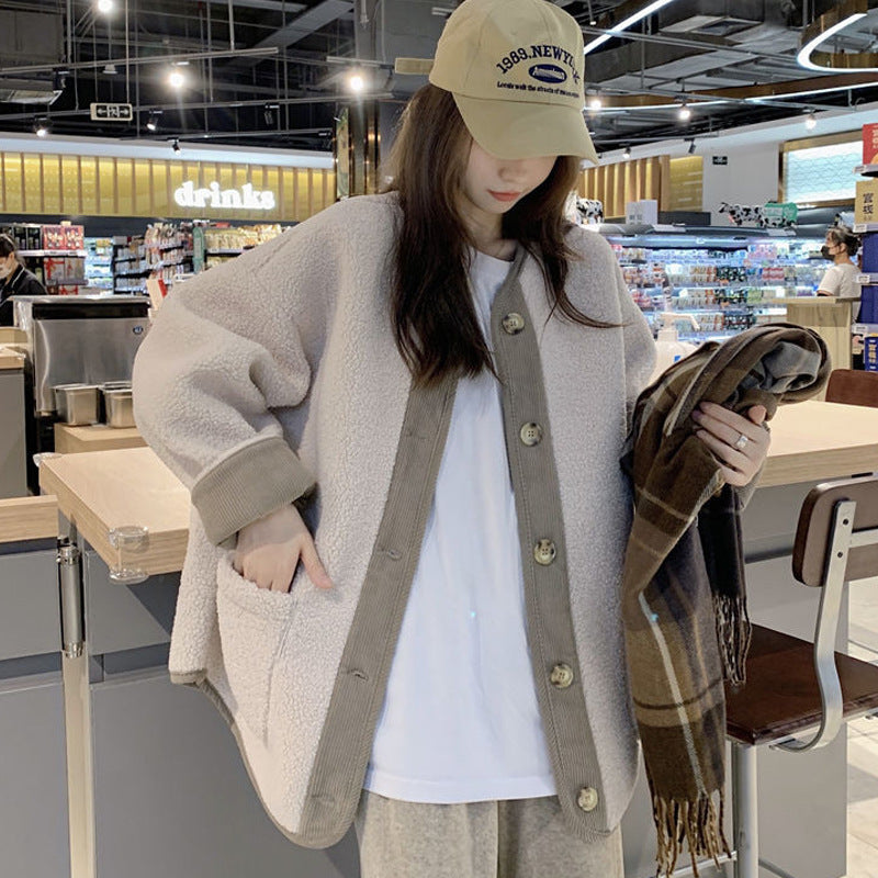 Korean-Style Imitation Lamb Wool Coat – Warm & Trendy