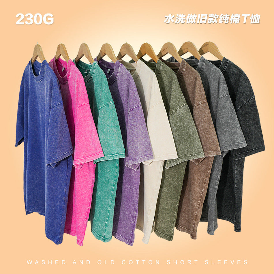 Men’s 230g Retro Snowflake Washed Cotton Loose Round-Neck T-Shirt