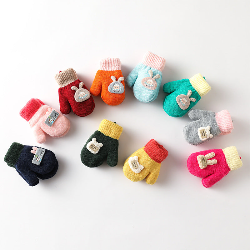 Kids Autumn Winter Double-Layer Velvet Gloves