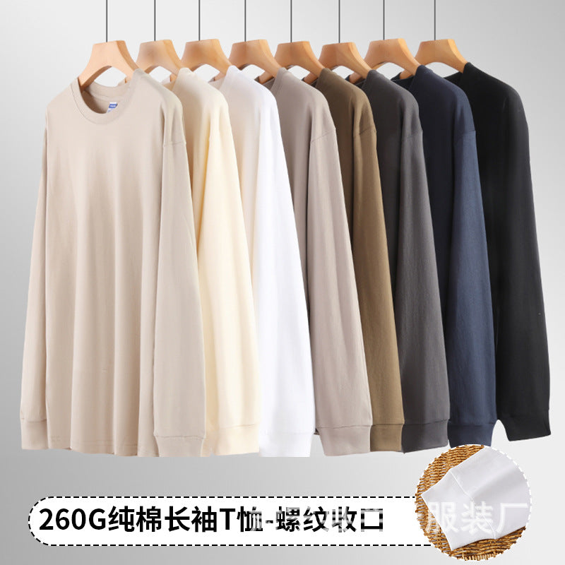 Unisex 260g Heavyweight Cotton Long-Sleeve Crew Neck T-Shirt