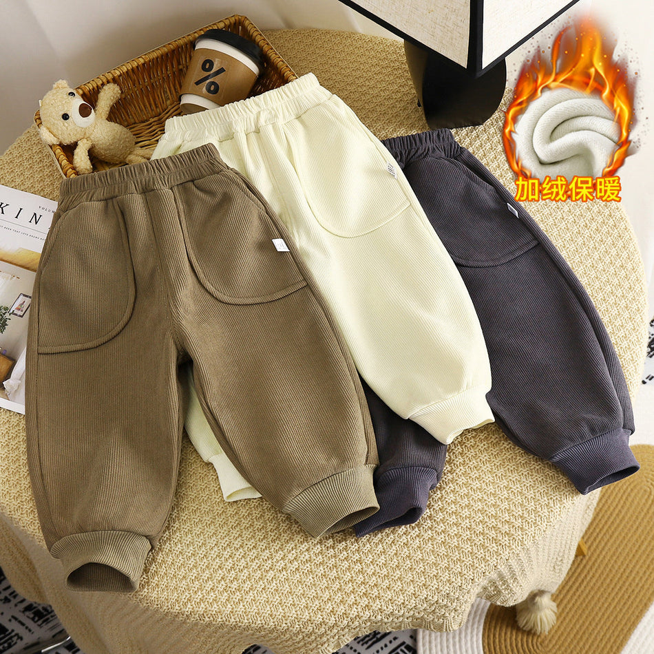 STOCK-Kids' Velvet Pants Winter Thick Warm Sports Trousers