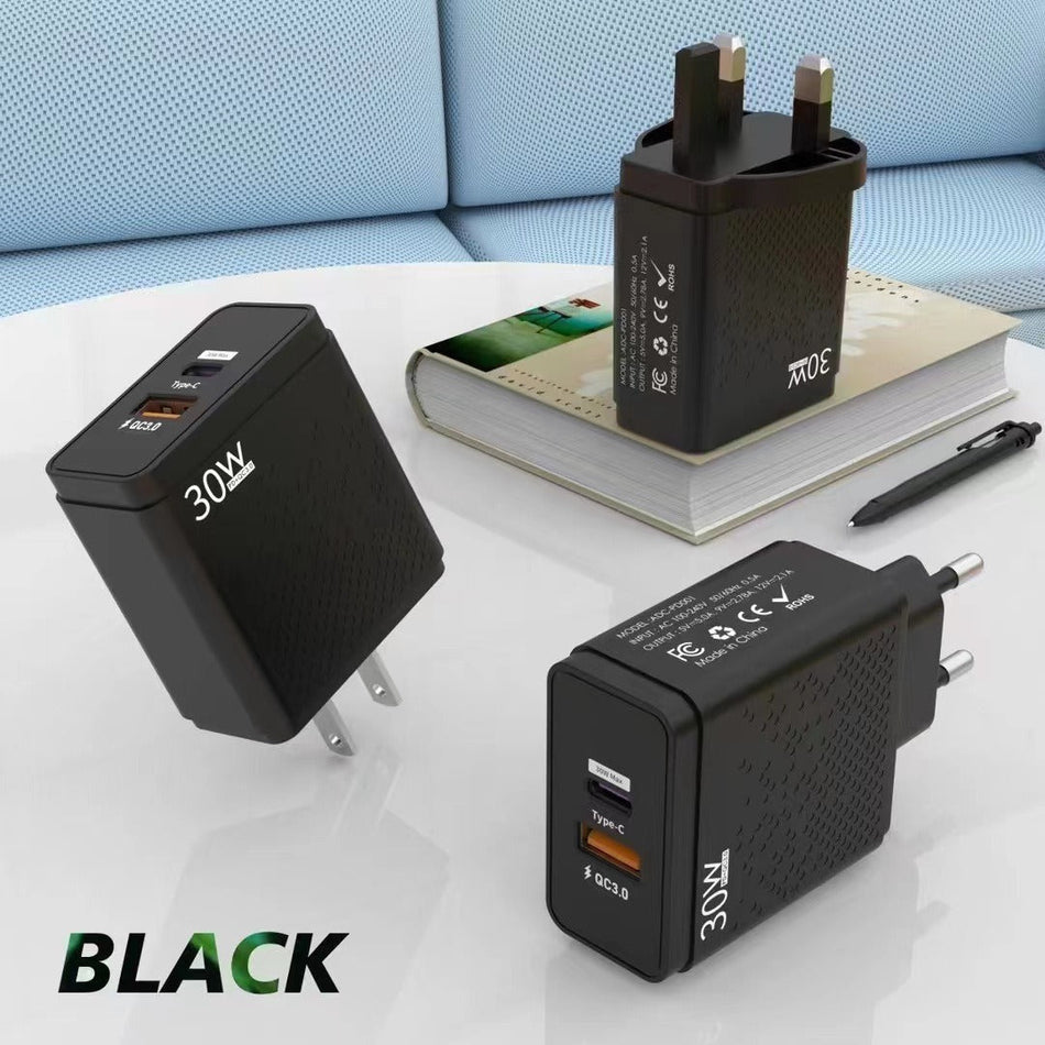 PD 30W Multi-Port Charger (U+C, EU/US/UK Plug)
