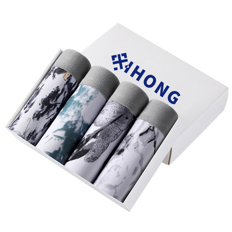 Mens Elastic Cotton Boxer Briefs-(Pack of 4)