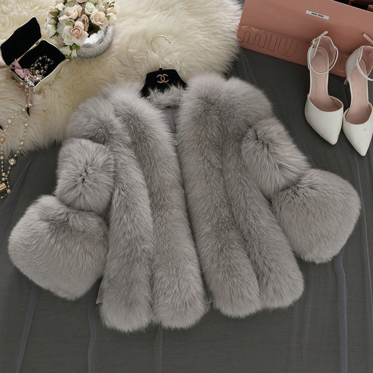 Women’s Short Slim Imitation Fox Fur Jacket