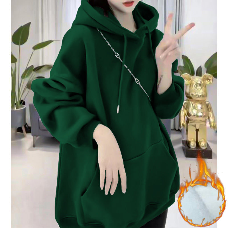 Women’s Fleece-Lined Cotton Hooded Loose Sweatshirt