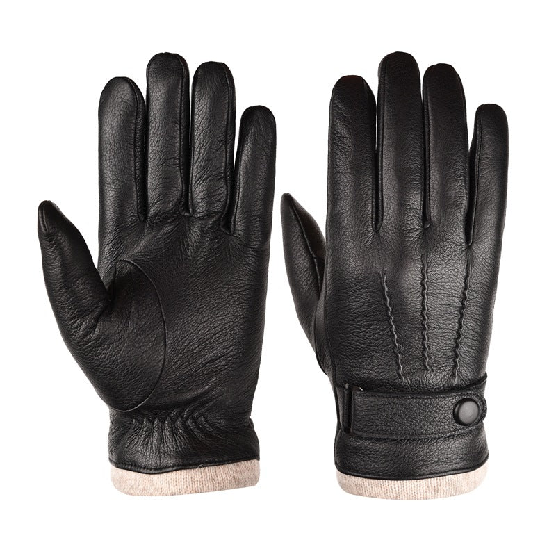 Men’s Leather Winter Gloves Deerskin Pattern Touchscreen