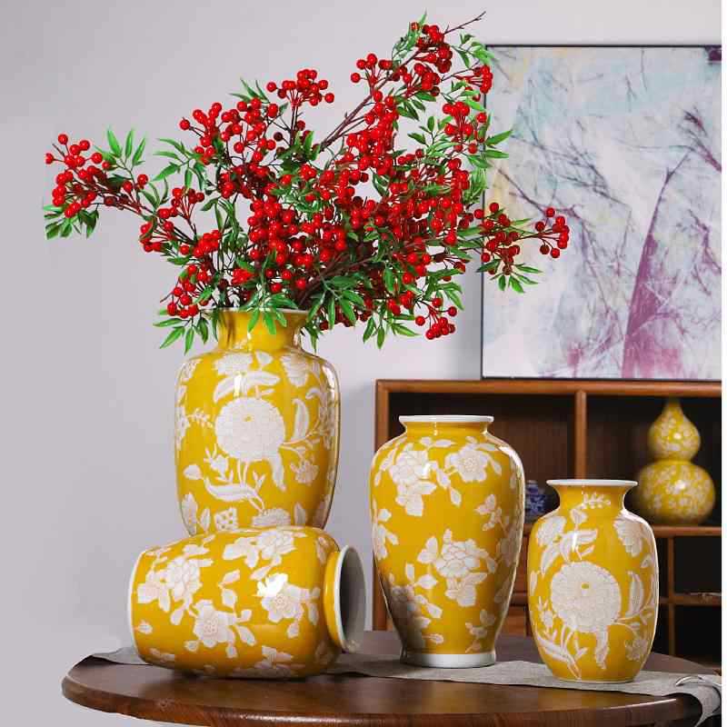 Yellow Hand-Painted Ceramic Vase for Luxury Home Decor